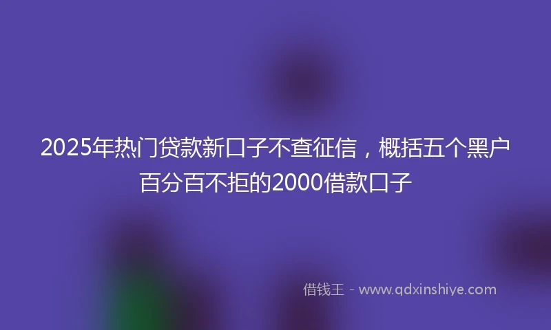 2025年热门贷款新口子不查征信，概括五个黑户百分百不拒的2000借款口子