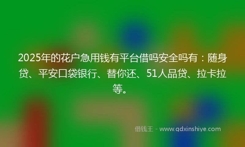 2025年的花户急用钱有平台借吗安全吗有：随身贷、平安口袋银行、替你还、51人品贷、拉卡拉等。