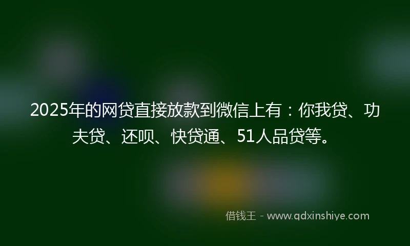 2025年的网贷直接放款到微信上有：你我贷、功夫贷、还呗、快贷通、51人品贷等。