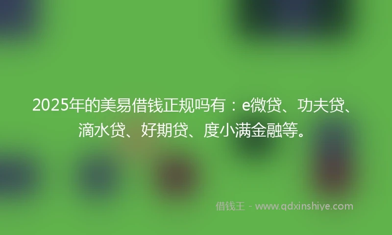 2025年的美易借钱正规吗有：e微贷、功夫贷、滴水贷、好期贷、度小满金融等。