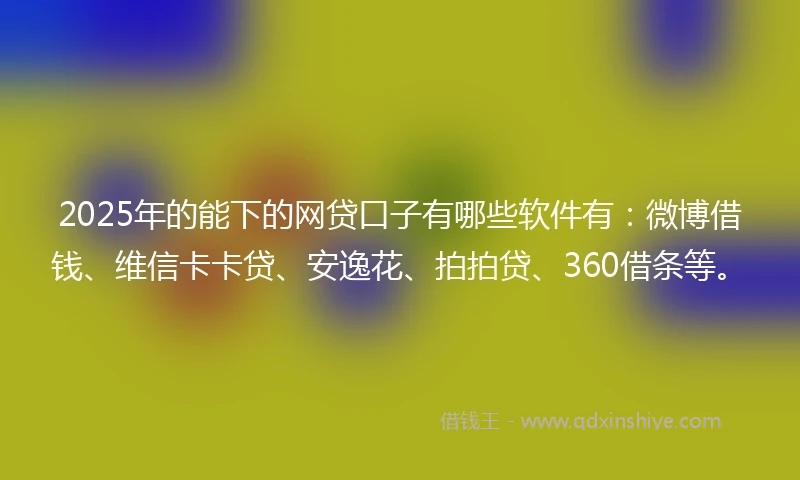 2025年的能下的网贷口子有哪些软件有：微博借钱、维信卡卡贷、安逸花、拍拍贷、360借条等。