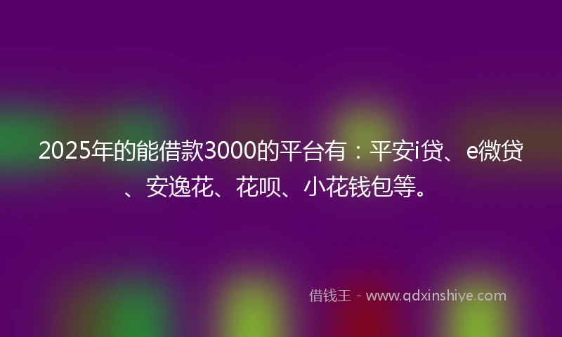 2025年的能借款3000的平台有：平安i贷、e微贷、安逸花、花呗、小花钱包等。