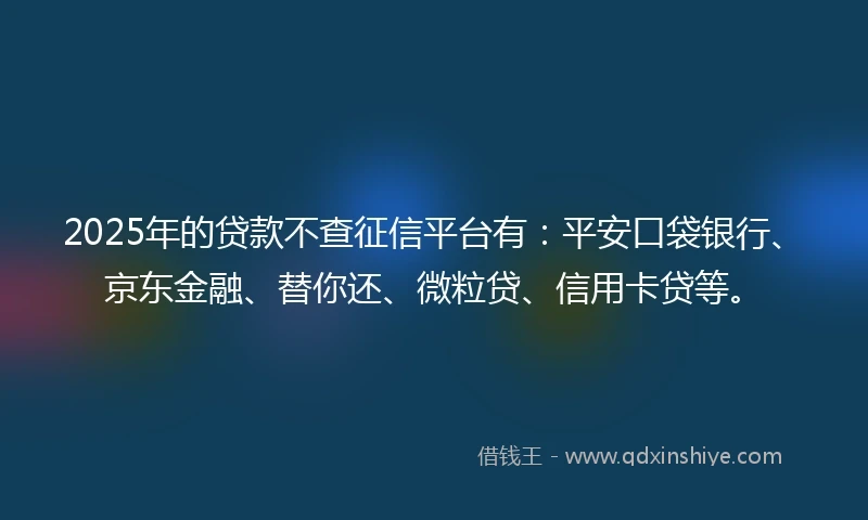 2025年的贷款不查征信平台有：平安口袋银行、京东金融、替你还、微粒贷、信用卡贷等。