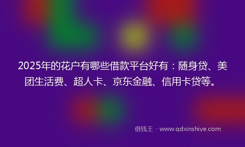 2025年的花户有哪些借款平台好有：随身贷、美团生活费、超人卡、京东金融、信用卡贷等。