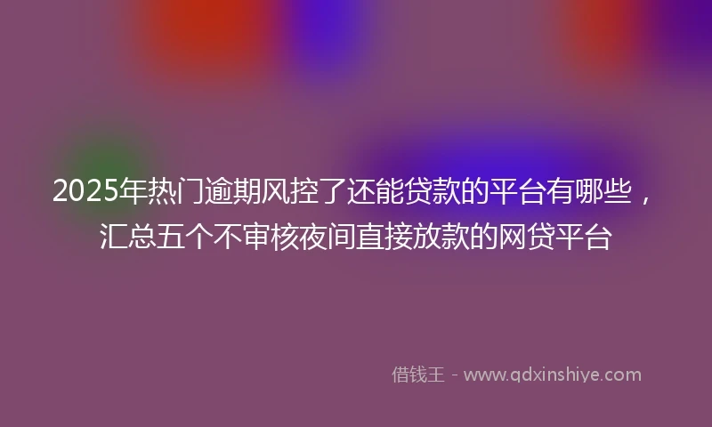 2025年热门逾期风控了还能贷款的平台有哪些，汇总五个不审核夜间直接放款的网贷平台