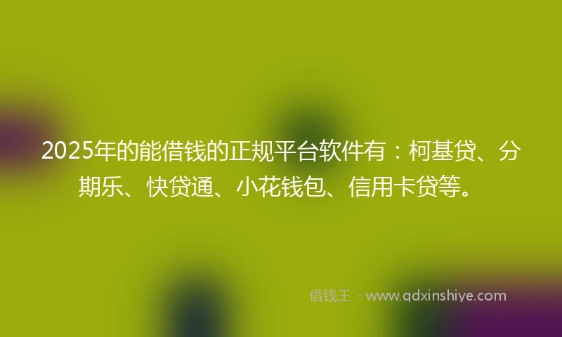 2025年的能借钱的正规平台软件有：柯基贷、分期乐、快贷通、小花钱包、信用卡贷等。