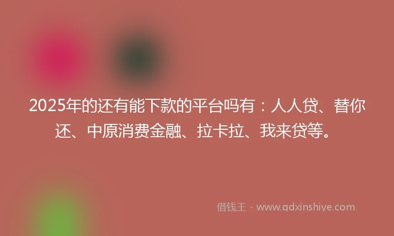 2025年的还有能下款的平台吗有：人人贷、替你还、中原消费金融、拉卡拉、我来贷等。