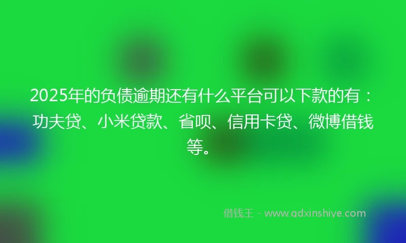 2025年的负债逾期还有什么平台可以下款的有：功夫贷、小米贷款、省呗、信用卡贷、微博借钱等。