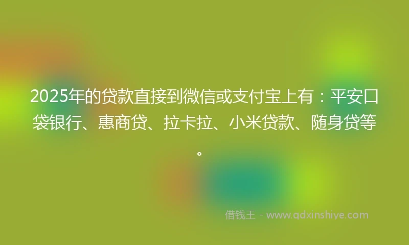 2025年的贷款直接到微信或支付宝上有：平安口袋银行、惠商贷、拉卡拉、小米贷款、随身贷等。