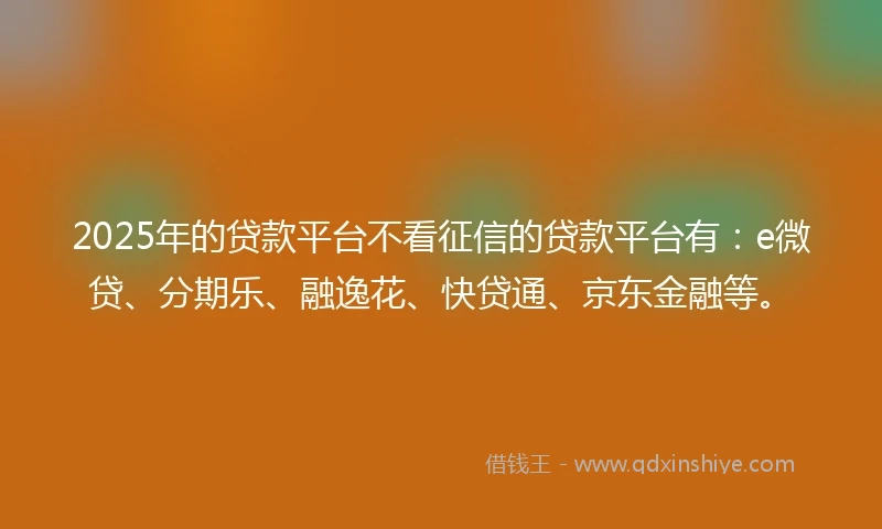 2025年的贷款平台不看征信的贷款平台有：e微贷、分期乐、融逸花、快贷通、京东金融等。