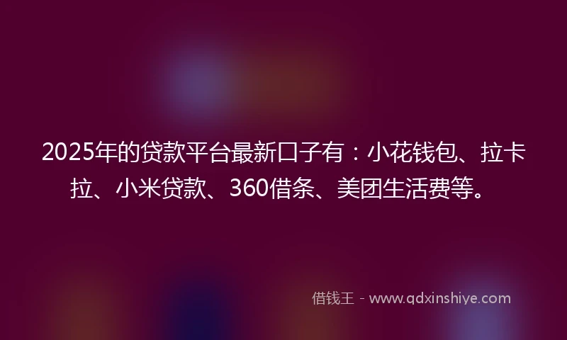 2025年的贷款平台最新口子有：小花钱包、拉卡拉、小米贷款、360借条、美团生活费等。
