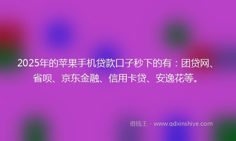 2025年的苹果手机贷款口子秒下的有：团贷网、省呗、京东金融、信用卡贷、安逸花等。