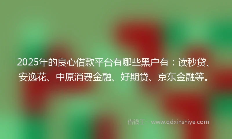 2025年的良心借款平台有哪些黑户有：读秒贷、安逸花、中原消费金融、好期贷、京东金融等。
