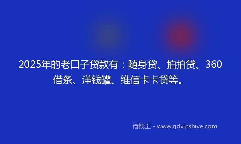 2025年的老口子贷款有：随身贷、拍拍贷、360借条、洋钱罐、维信卡卡贷等。