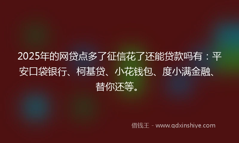 2025年的网贷点多了征信花了还能贷款吗有：平安口袋银行、柯基贷、小花钱包、度小满金融、替你还等。