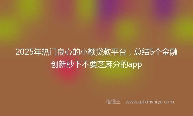 2025年热门良心的小额贷款平台，总结5个金融创新秒下不要芝麻分的app