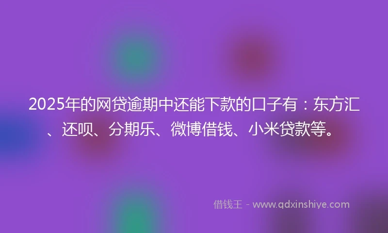 2025年的网贷逾期中还能下款的口子有：东方汇、还呗、分期乐、微博借钱、小米贷款等。