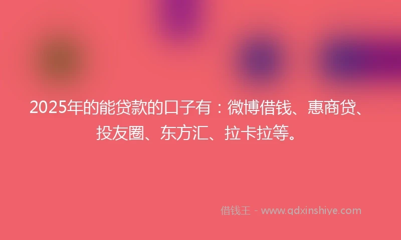 2025年的能贷款的口子有：微博借钱、惠商贷、投友圈、东方汇、拉卡拉等。
