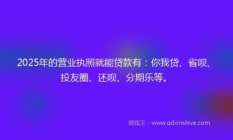 2025年的营业执照就能贷款有：你我贷、省呗、投友圈、还呗、分期乐等。