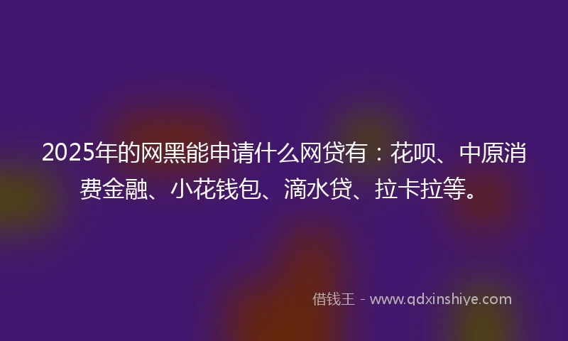 2025年的网黑能申请什么网贷有：花呗、中原消费金融、小花钱包、滴水贷、拉卡拉等。