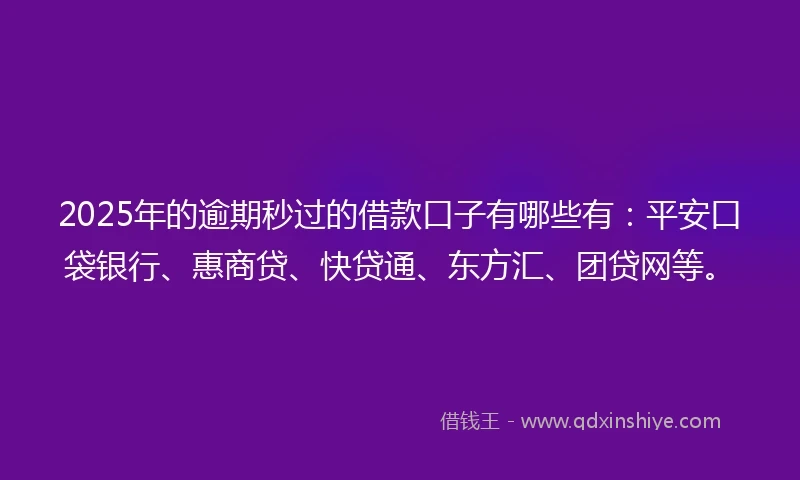 2025年的逾期秒过的借款口子有哪些有：平安口袋银行、惠商贷、快贷通、东方汇、团贷网等。