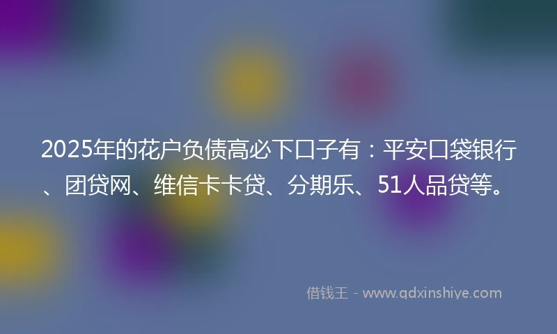 2025年的花户负债高必下口子有：平安口袋银行、团贷网、维信卡卡贷、分期乐、51人品贷等。