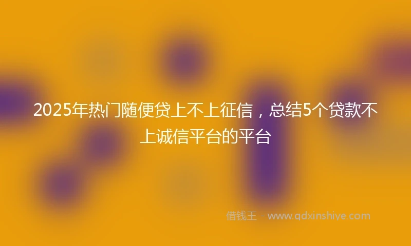 2025年热门随便贷上不上征信，总结5个贷款不上诚信平台的平台