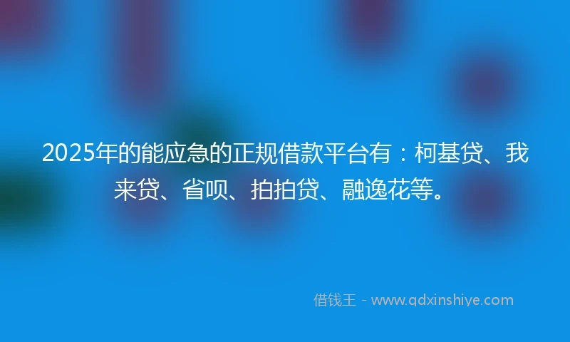 2025年的能应急的正规借款平台有：柯基贷、我来贷、省呗、拍拍贷、融逸花等。