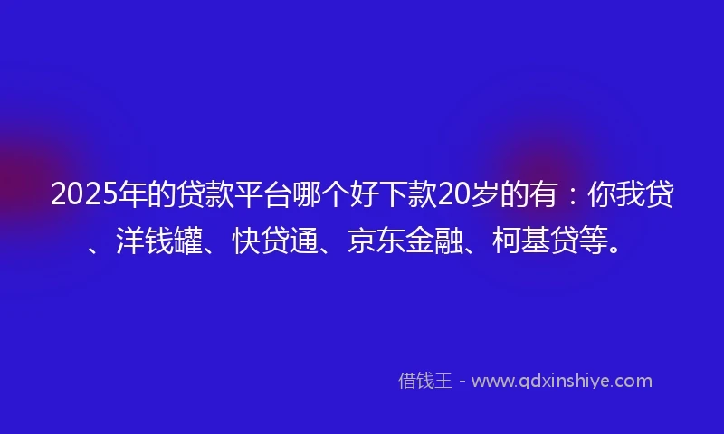 2025年的贷款平台哪个好下款20岁的有：你我贷、洋钱罐、快贷通、京东金融、柯基贷等。