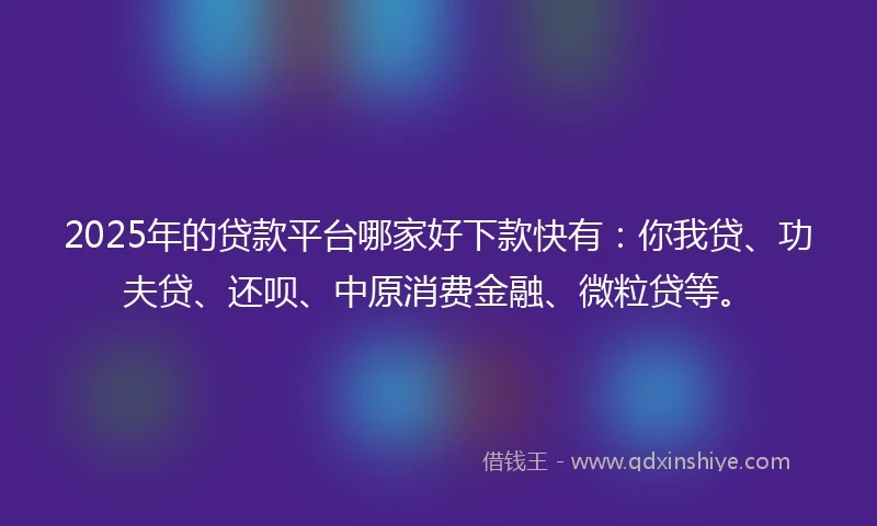 2025年的贷款平台哪家好下款快有：你我贷、功夫贷、还呗、中原消费金融、微粒贷等。