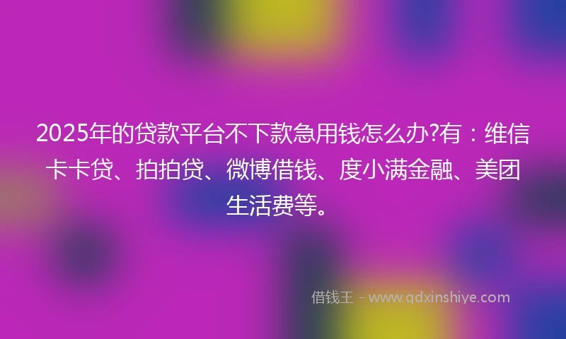 2025年的贷款平台不下款急用钱怎么办?有：维信卡卡贷、拍拍贷、微博借钱、度小满金融、美团生活费等。