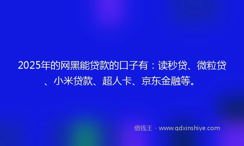 2025年的网黑能贷款的口子有：读秒贷、微粒贷、小米贷款、超人卡、京东金融等。