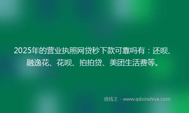 2025年的营业执照网贷秒下款可靠吗有：还呗、融逸花、花呗、拍拍贷、美团生活费等。