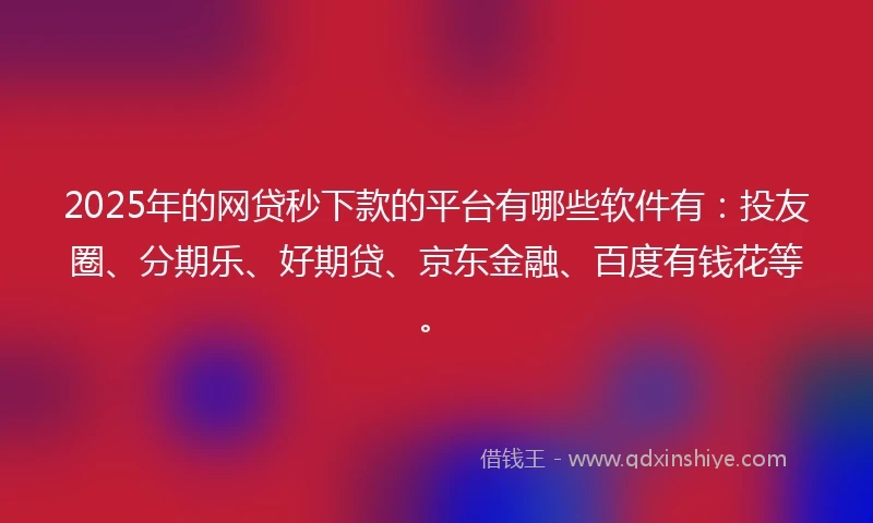 2025年的网贷秒下款的平台有哪些软件有：投友圈、分期乐、好期贷、京东金融、百度有钱花等。