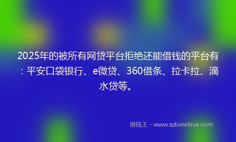 2025年的被所有网贷平台拒绝还能借钱的平台有：平安口袋银行、e微贷、360借条、拉卡拉、滴水贷等。