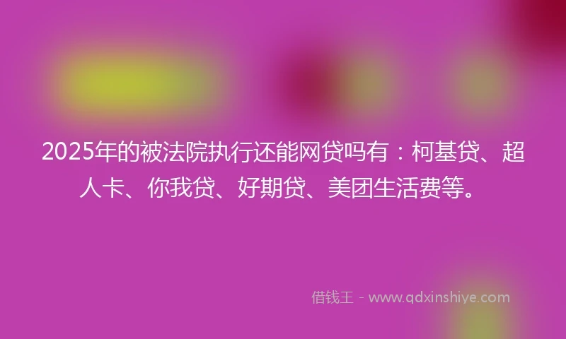 2025年的被法院执行还能网贷吗有：柯基贷、超人卡、你我贷、好期贷、美团生活费等。