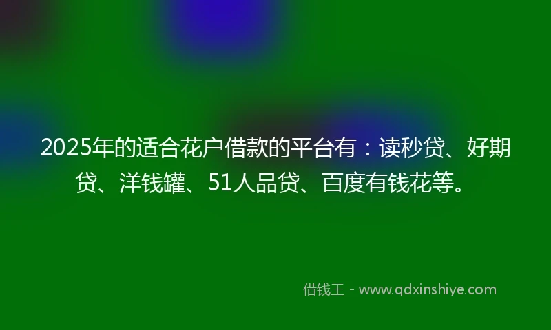 2025年的适合花户借款的平台有：读秒贷、好期贷、洋钱罐、51人品贷、百度有钱花等。