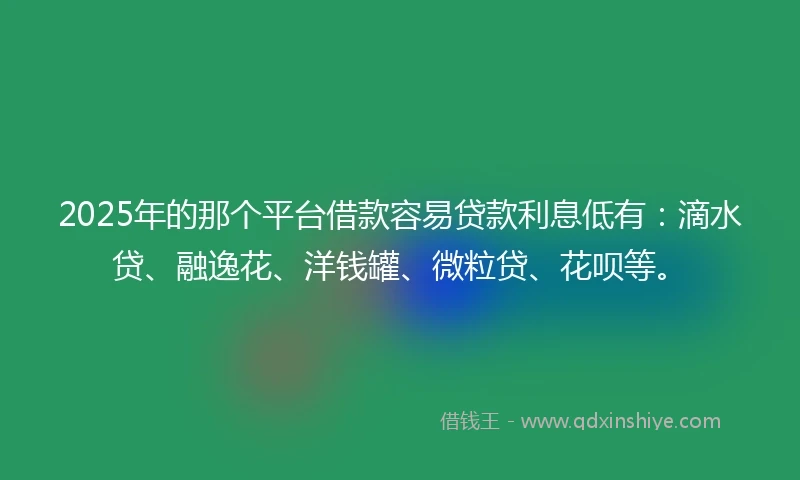 2025年的那个平台借款容易贷款利息低有：滴水贷、融逸花、洋钱罐、微粒贷、花呗等。