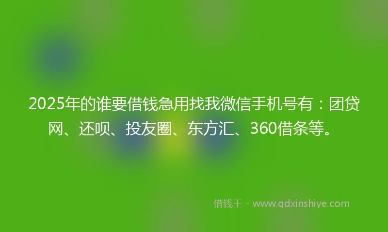 2025年的谁要借钱急用找我微信手机号有：团贷网、还呗、投友圈、东方汇、360借条等。