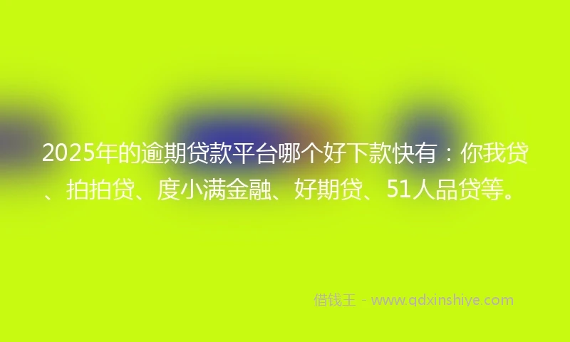 2025年的逾期贷款平台哪个好下款快有：你我贷、拍拍贷、度小满金融、好期贷、51人品贷等。