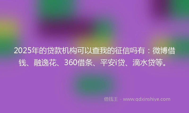 2025年的贷款机构可以查我的征信吗有：微博借钱、融逸花、360借条、平安i贷、滴水贷等。