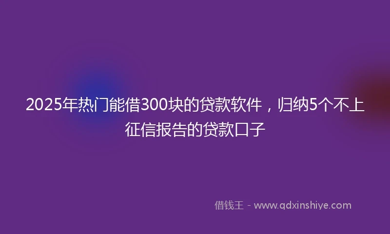 2025年热门能借300块的贷款软件，归纳5个不上征信报告的贷款口子