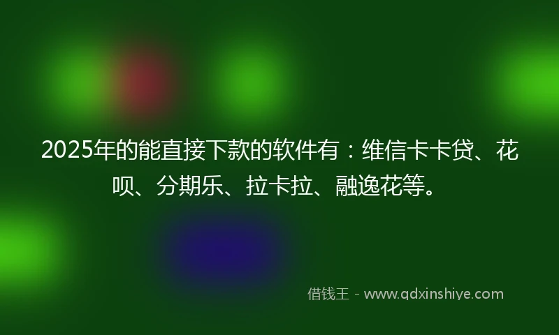 2025年的能直接下款的软件有：维信卡卡贷、花呗、分期乐、拉卡拉、融逸花等。