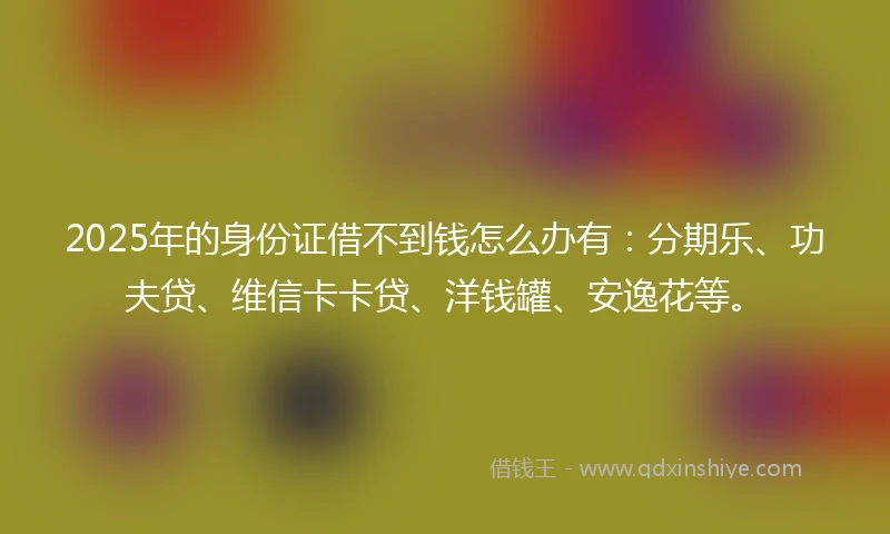 2025年的身份证借不到钱怎么办有：分期乐、功夫贷、维信卡卡贷、洋钱罐、安逸花等。