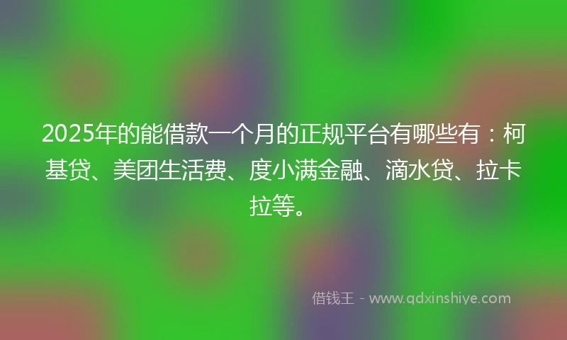 2025年的能借款一个月的正规平台有哪些有：柯基贷、美团生活费、度小满金融、滴水贷、拉卡拉等。