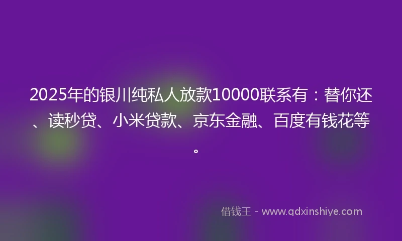 2025年的银川纯私人放款10000联系有：替你还、读秒贷、小米贷款、京东金融、百度有钱花等。