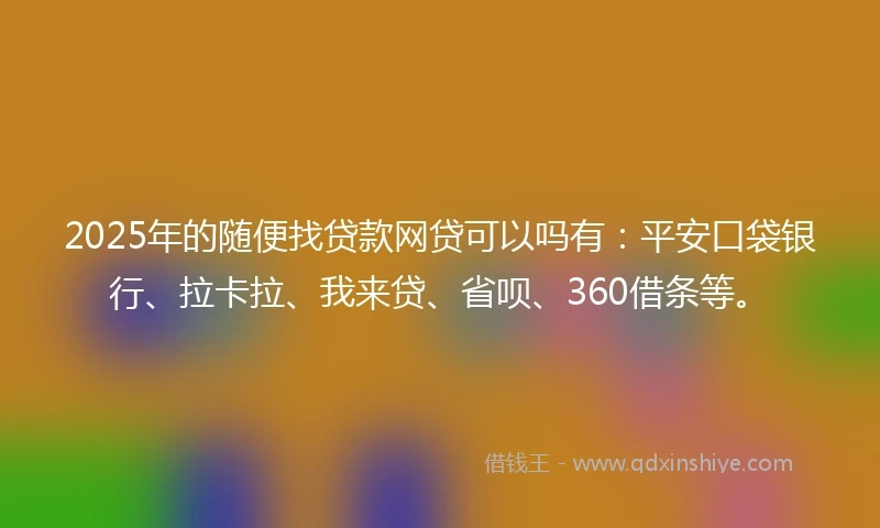 2025年的随便找贷款网贷可以吗有：平安口袋银行、拉卡拉、我来贷、省呗、360借条等。