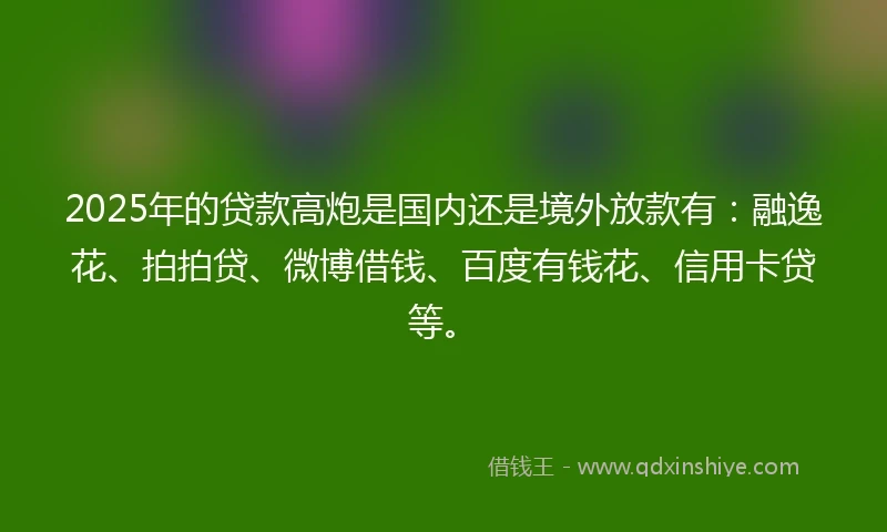 2025年的贷款高炮是国内还是境外放款有：融逸花、拍拍贷、微博借钱、百度有钱花、信用卡贷等。