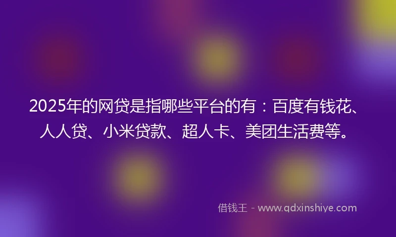 2025年的网贷是指哪些平台的有：百度有钱花、人人贷、小米贷款、超人卡、美团生活费等。