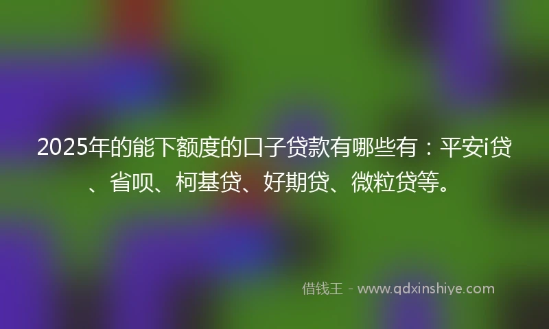 2025年的能下额度的口子贷款有哪些有：平安i贷、省呗、柯基贷、好期贷、微粒贷等。